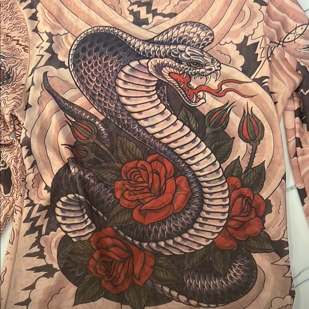 ￼ Ed Hardy style mesh, long sleeve shirt